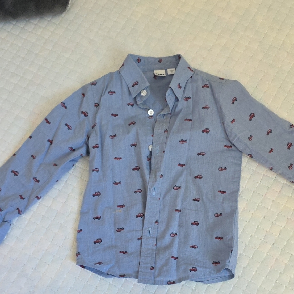 Stylish Kids' Blue Car Pattern Button-Down Shirt